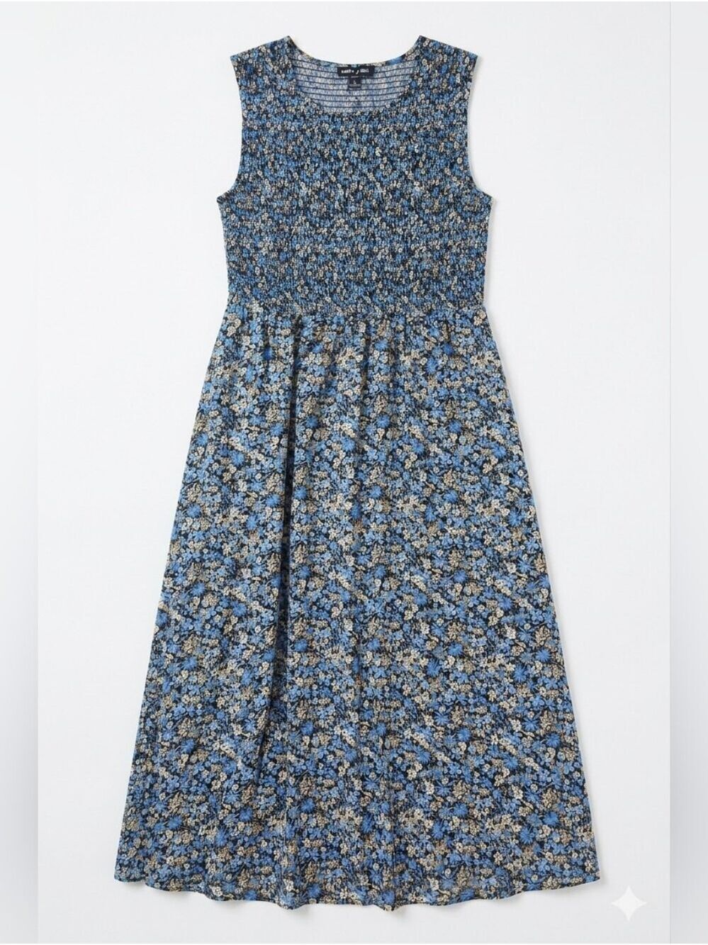 NWT Size Small Nautica Jeans Blue Floral Flowy Sleeveless Smocked Dress Pockets